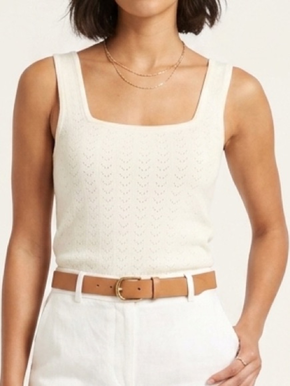 Allie Rose Pointelle Knit Square Neck Tank Top Sz L Crop Fitted Sweater Fabric